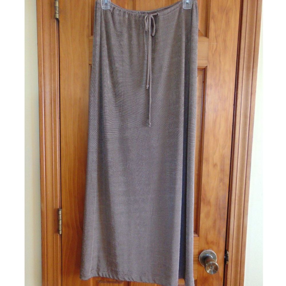 ECRU Midi Skirt, Women's Size MED, Poly/Spandex Knit, Tie Belt, Gold/Brown